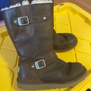 UGG Tall Boots Womens size 5 Brown Kensington Leather Genuine Sheep Skin